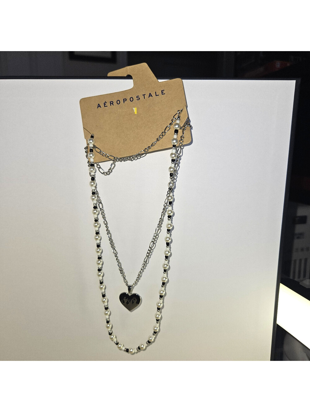 aeropostale Layered Necklace With Black Heart Pendant